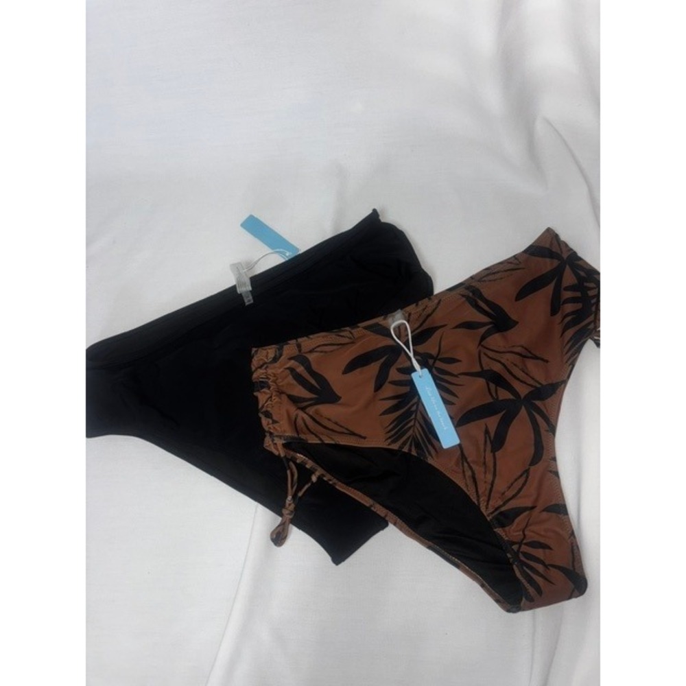 New Live Life on the Beach High Waisted Bikini Bottoms XXL Black Rust Palm 2pk